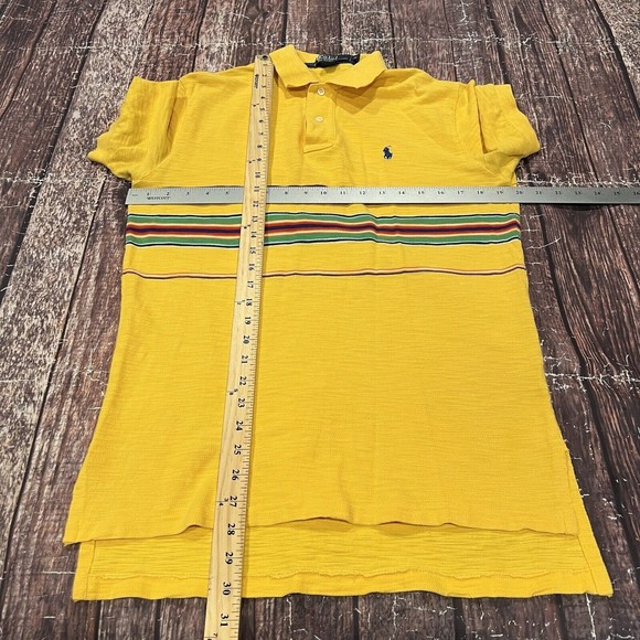 Vtg 90 Polo Ralph Lauren Yellow Multicolor Stripe Short Sleeve Men Sz Small Flaw - Picture 10 of 10